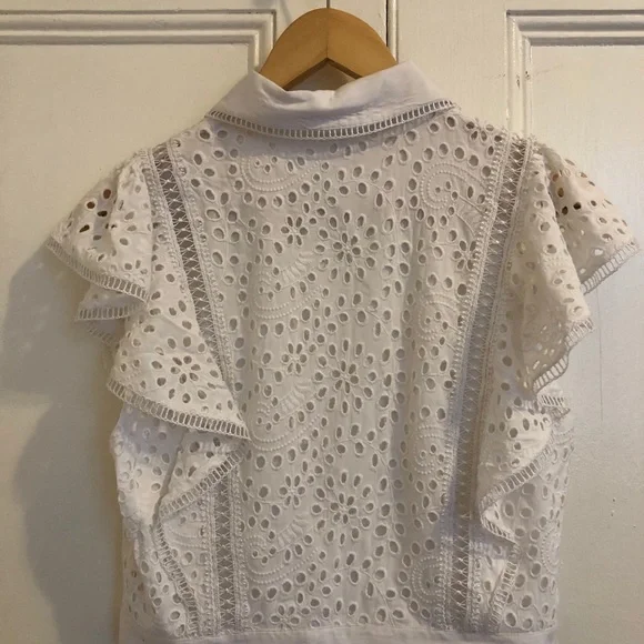COPY - Alice + Olivia White Eyelet Short Sleeve Button Up - Picture 3 of 5